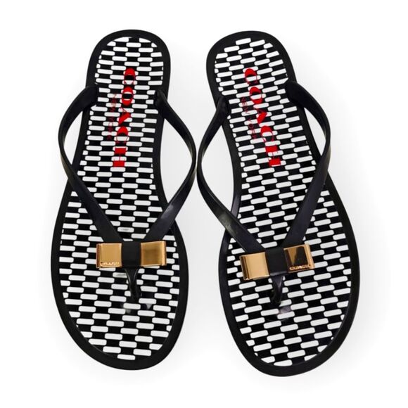 Coach Landon Black and Gold Sandals with Bow Detail 6B - Picture 1 of 5
